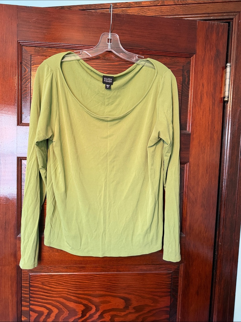 Eileen Fisher Olive Green Long Sleeve Scoop Neck Top, M